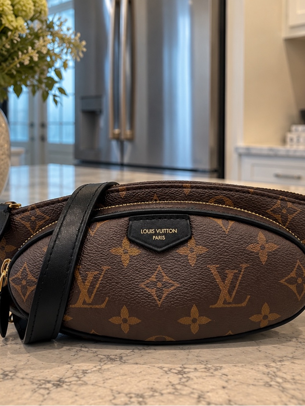 Louis Vuitton Brown Monogram Oval Crossbody with Black Strap โ Keep Itโ bag